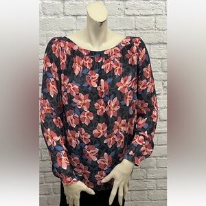 LOFT MULTI COLOR FLORAL PRINT LONG SLEEVE TOP SIZE M